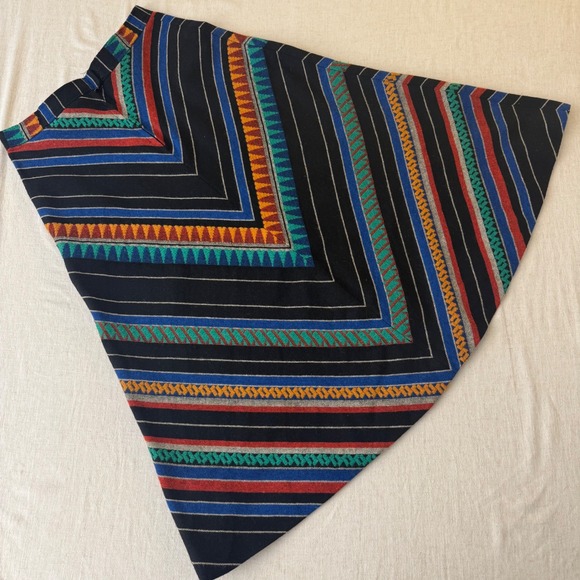 Vintage Southwestern Woven Chevron Stripe A-Line Midi Skirt Black Multi Sm/Md - Picture 7 of 13